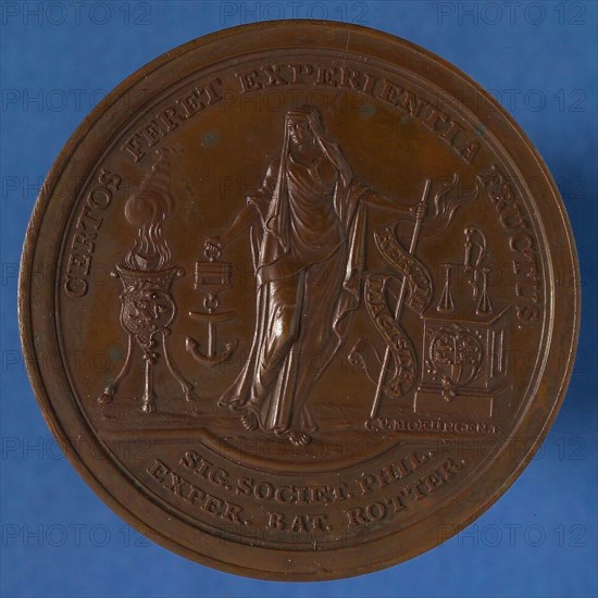 G. van Moelingen, Price medal from the Bataafs Genootschap, price medal penning footage bronze, whacked, standing female figure