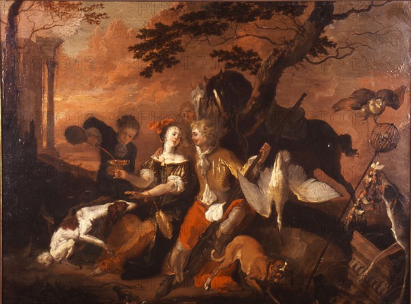 Abraham Hondius, Rest after the hunt, painting visual material oil painting, Painting: oil on panel Reclining rectangle