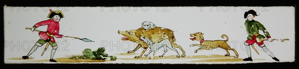 Hand-painted lantern plate with wolf hunting, slideshelf slideshare images glass paper, Hand-painted slides with top and bottom
