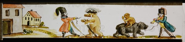 Hand-painted lantern plate with catered bears, slide plate slideshope images glass paper, Hand-painted slides with top