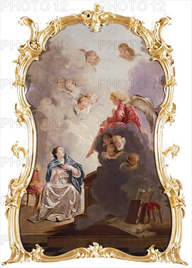 Jan Stolker, Chimney piece message to Maria, In richly ornamented gilded frame, chimney painting painting material linen oil