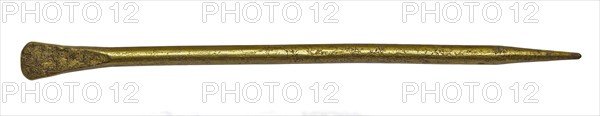 Writing pen, tapering, with spatula-shaped end, writing pen soil find copper brass metal, die-cast Pointed brass tip