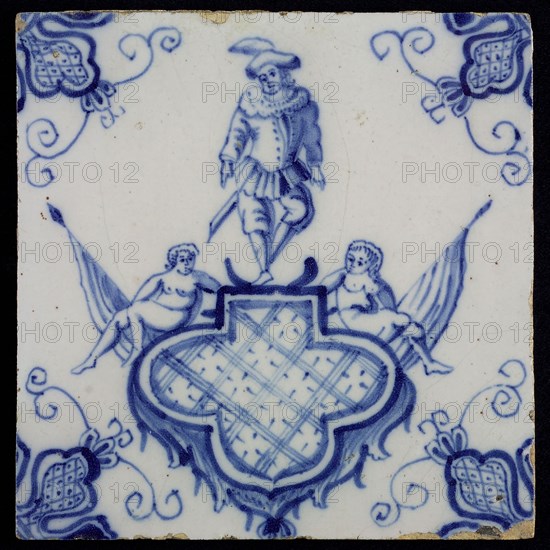 tile manufacturer: Aalmis, Cartouche tile, blue, acrobat, corner motif quarter rosette, wall tile tile images ceramic
