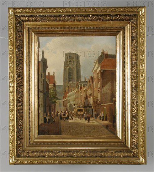 Franciscus Lodewijk van Gulik (Maastricht 1841 - Rotterdam 1899), View of the Laurenskerk, Rotterdam, cityscape painting footage