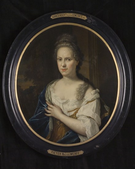 Pieter van der Werff, Portrait of Baertje de Jonge, portrait painting visual material linen oil painting, Oval portrait of woman