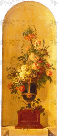 Willem van Leen, Painted wallpaper depicting flowers in vase, still life wallpaper painting painting material linen oil painting
