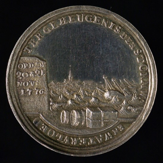 J.M. Lageman, Medal to commemorate storms and floods on 20 and 21 November 1776, penning footage silver, beach scene