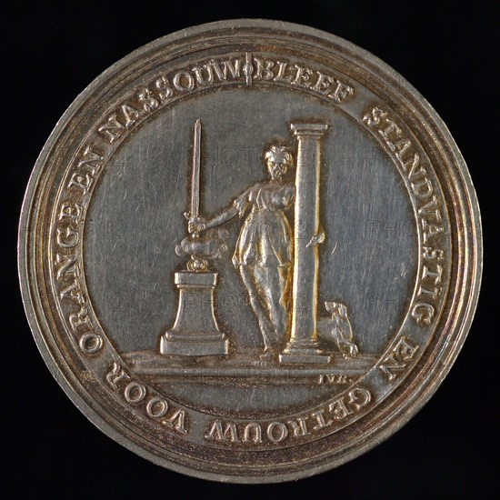 J.J. van Baerll, Medal Oranje Society Overschie, 1787, penny footage silver, orange apple tree with weapon from Overschie