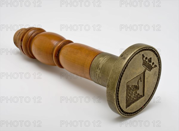 Seal stamp with family arms of Lanchals, in diamond shape with swan, seal stamp stamp kit wood brass metal, sawn twisted die