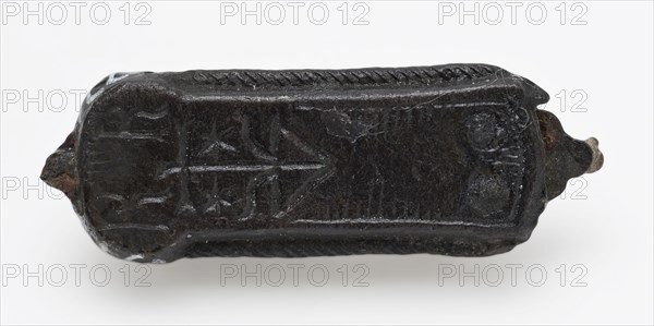 Elongated fittings with private label, batter ground find tin iron metal, cast Oblong hewn Decorated in high relief on one side