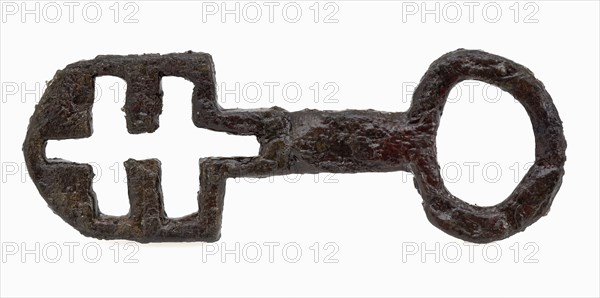 Iron key with inward beard, key iron value foundations iron metal, forged sawn archeology Rotterdam City Triangle