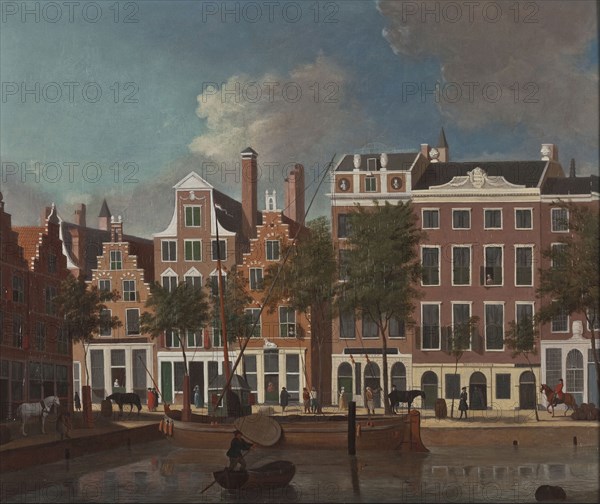 : Pieter Tiele of Jan ten Compe?, View of the Nieuwehaven, north side, Rotterdam, cityscape painting visual material wood oil