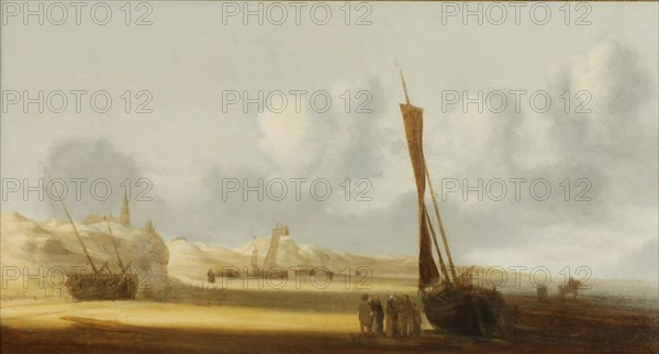 Simon de Vlieger, Boats on the beach at Scheveningen, painting visual material wood oil, Rotterdam Loan National Institute