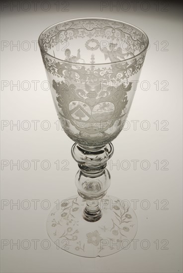Chalice engraved on the occasion of the 50th anniversary of Pieter de Mey and Geertruida van der Hey, wine glass drinking glass