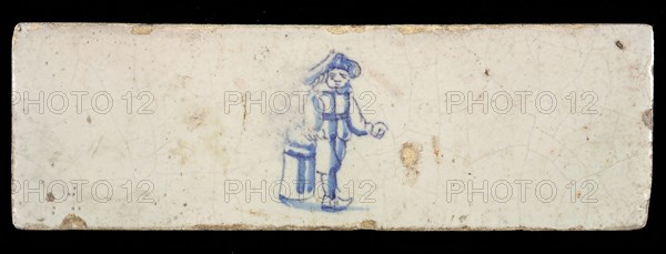 Border tile, painted with blue, male figure, edge tile wall tile tile sculpture ceramics pottery glaze, baked 2x glazed painted