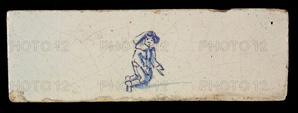 Border tile, painted with blue, male figure, border tile wall tile tile material ceramics earthenware glaze, baked 2x glazed