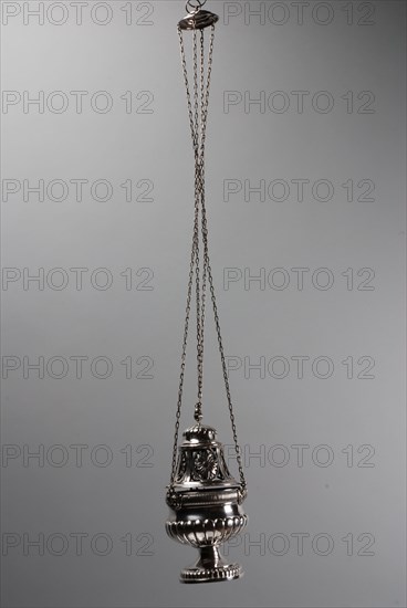 Silver censer with flowers and angels, censer ceremonial holder holder silver h 29.5 dm 16.0
