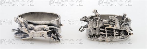 Two silver tie rings: with two dogs and with two horse riders, dasring ring ornament clothing accessory clothing silver, d 2.0