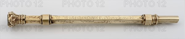 Gold plated pen holder W. Hutschenruijter, holder writing tools metal gold stone h 13.2, gilded W. Hutschenruijter