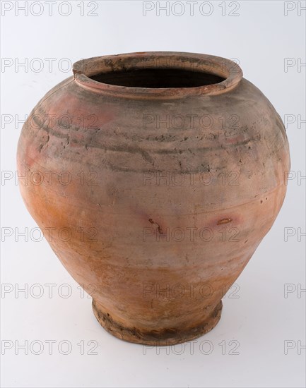 Earthenware storage jar or ash jar, unglazed, on stand, ovoid, storage jar aspot holder soil find ceramic earthenware, hand