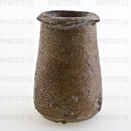 Stoneware ointment jar, conical model, entirely gray and brown speckled glazed, ointment jar pot holder soil find ceramic