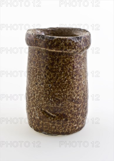 Stoneware ointment jar, cylindrical model, entirely glazed in gray and brown, ointment jar pot holder soil find ceramic