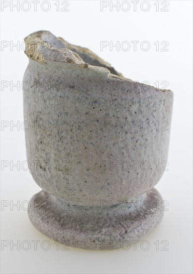 Fragment of pottery ointment jar, cylindrical model on foot with necking, white glazed, ointment jar pot soil find pottery