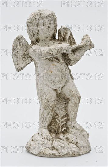 Pipes, statue, angel, putti or amor with bow and arrow, sculpture footage earth discovery ceramic earthenware pipe earth