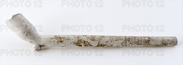 White clay pipe, marked, with decorated handle, clay pipe smoking equipment smoke floor earthenware ceramics pottery, hand