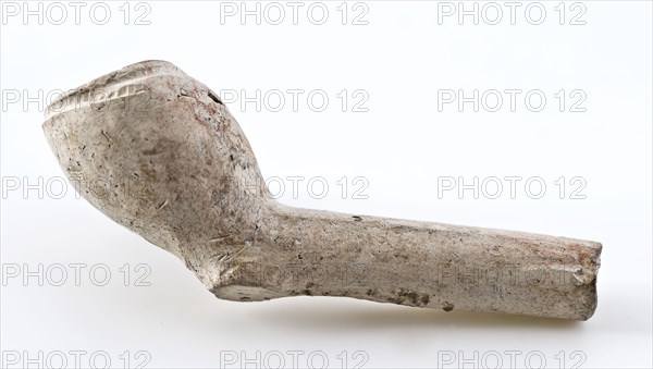 White clay pipe, unnoticed, with smooth handle, clay pipe smoking equipment smoke bottom pottery ceramic pottery, pressed
