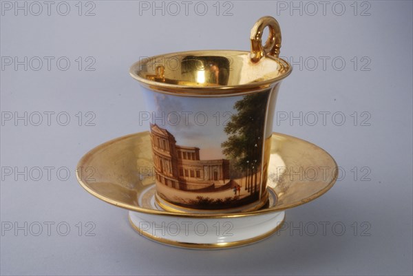 Cup and saucer, part of coffee and tea service with cityscapes, cup and saucer coffee service tea set tableware ceramics