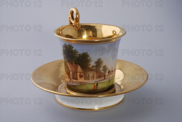 Cup and saucer, part of coffee and tea service with cityscapes, cup and saucer coffee service tea set tableware ceramics