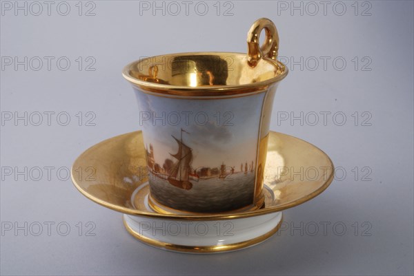 Cup and saucer, part of coffee and tea service with cityscapes, cup and saucer coffee service tea set tableware ceramics