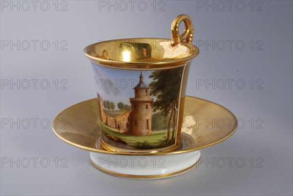 Cup and saucer, part of coffee and tea service with cityscapes, cup and saucer coffee service tea set tableware ceramics