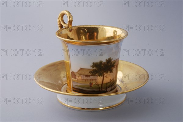 Cup and saucer, part of coffee and tea service with cityscapes, cup and saucer coffee service tea set tableware ceramics