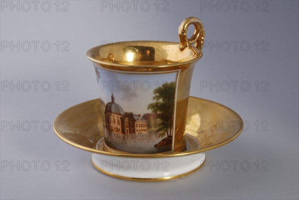 Cup and saucer, part of coffee and tea service with cityscapes, cup and saucer coffee service tea set tableware ceramics