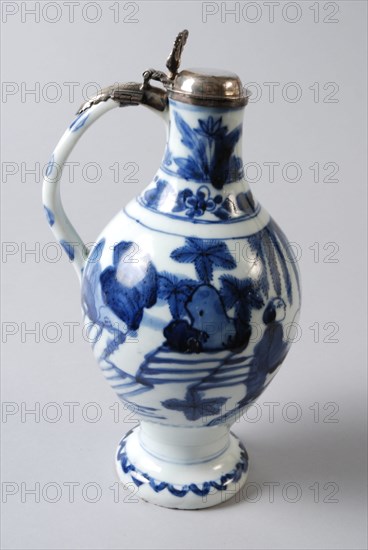 SVD, Porcelain arita jug with silver lid, jug crockery holder ceramic porcelain glaze silver, baked painted glazed Porcelain