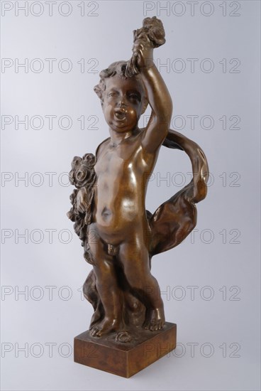Simon Miedema, Cast bronze statue of child with flowers in hand, spring, from series the seasons, sculpture sculpture bronze