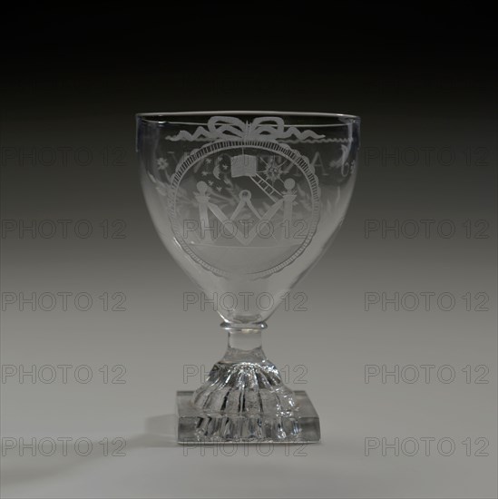 Chalice glass engraved with masonic symbols and J. Anthony, wine glass drinking glass drinking utensils tableware holder glass
