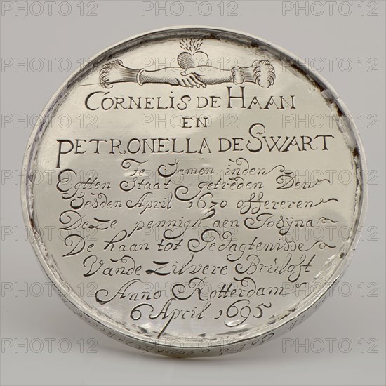 Silversmith: Cornelis de Haan, Medal on the 25th wedding anniversary of Cornelis de Haan and Petronella de Swart on April 6