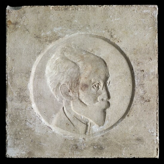 Leendert Bolle, Casting or mold of Medal with low relief, inside circle man's portrait in profile, mold casting footage gypsum