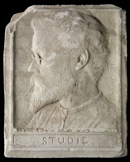 Pier Pander, Rectangular casting, self portrait Pier Pander, including Study, casting relief self-portrait portrait sculpture