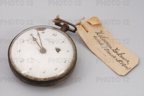 Romilly, Pocket watch with white enamel dial and golden hands in simple fixed case, pocket watch watch movement measuring