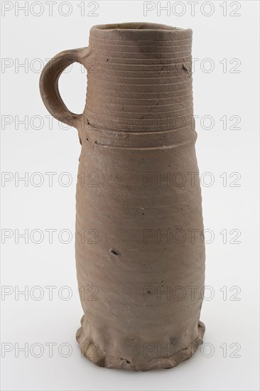 Stoneware jug, conical model with wide band ear, on squeeze foot, jug crockery holder soil find ceramic stoneware, hand-turned