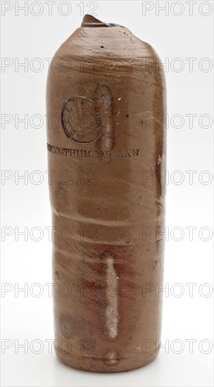 Stoneware mineral pitcher, cylindrical with round shoulder, sausage ear and short neck, mineral water pitcher jar product