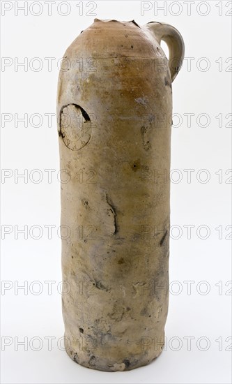 Stoneware mineral pitcher, cylindrical with round shoulder, sausage ear and short neck, mineral water pitcher jar product