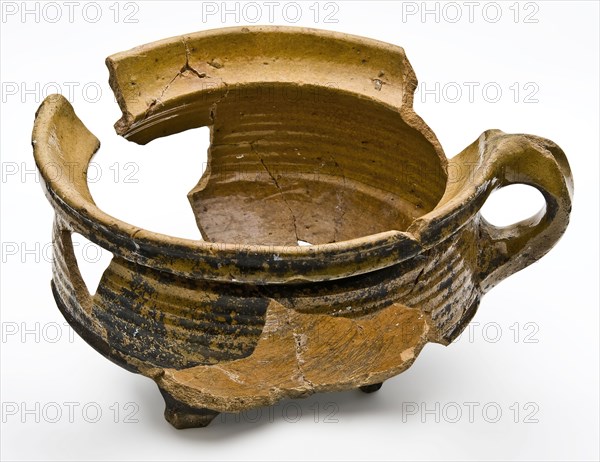 Fragments of cooking pot, internally glazed, bandors, on three legs, cooking pot tableware holder kitchenware soil find ceramic