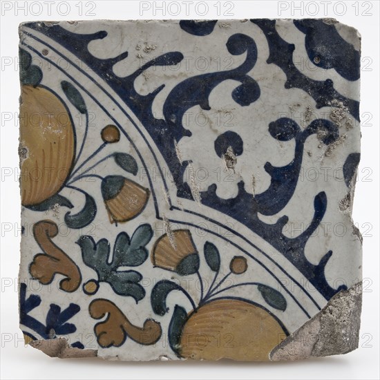 Earthenware tile in four-step with polychrome representation, wall tile tile sculpture earth discovery ceramic earthenware glaze