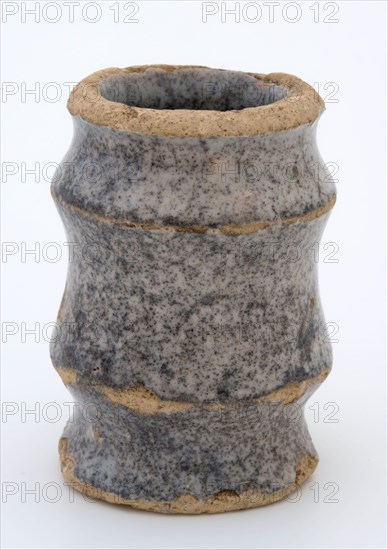 Pottery ointment jar, cylindrical with three constrictions, glazed in gray, ointment jar pot holder soil find ceramic