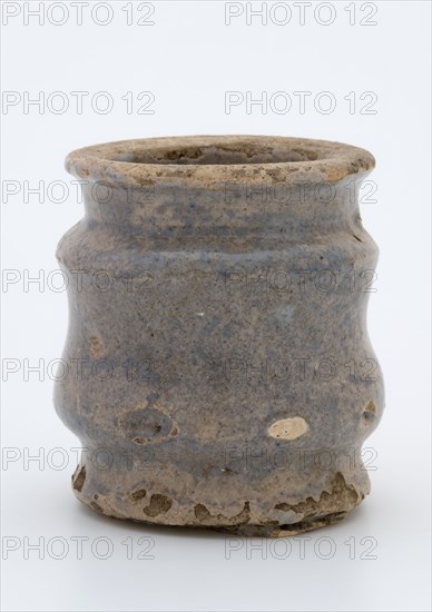 Pottery ointment jar, cylindrical with three nests, glazed gray-blue, ointment jar pot holder soil find ceramic earthenware